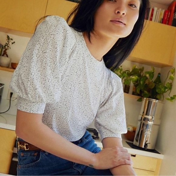 Nation LTD Rimma Exaggerated Sleeve Tee White Dotty Print XL XXL Puff Sleeve - Picture 16 of 17